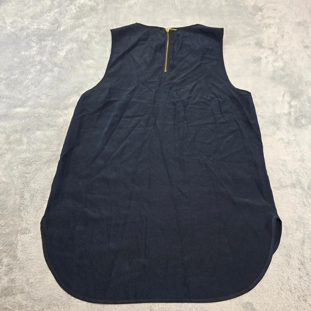 Michael Kors Women Small‎ Navy Blue Sleeveless Blouse High-Low Tank Top Gold Zip